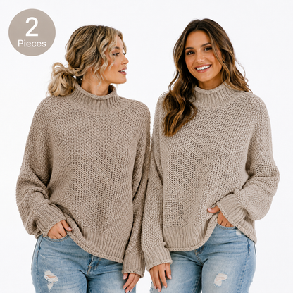 Women's Turtleneck Sweater - Solid Pullover Winter Knit