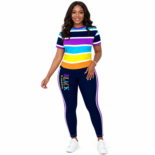 Women's two piece pants set with matching T-shirt and pants, made from 95% polyester and 5% elastane, with machine wash care.