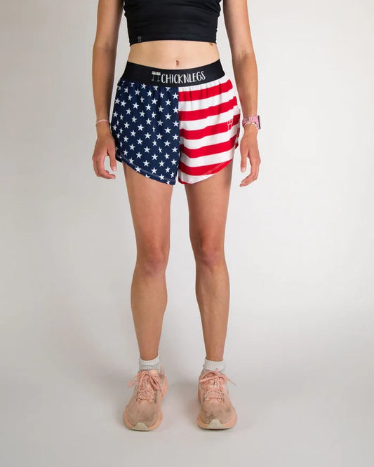 Women's USA Flag 4" Split Running Shorts