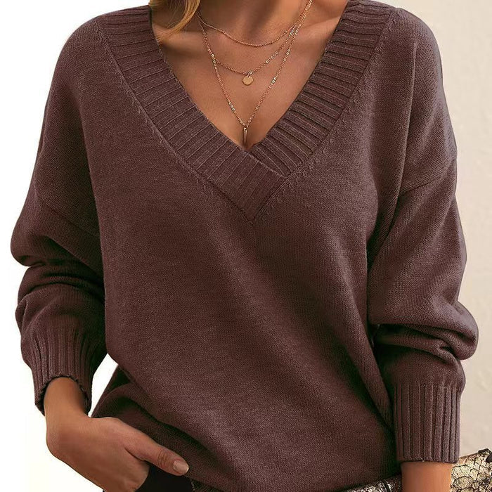 Women’s V-Neck Sweater   Cozy Loose Knit for Autumn & Winter
