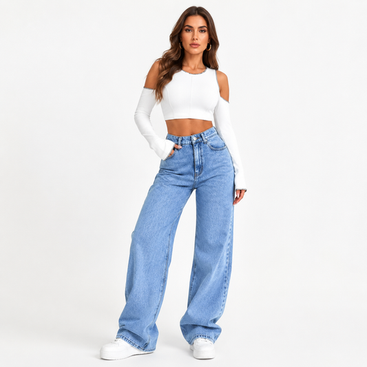 High waisted wide leg jeans for women with pocketed cotton denim look and clean everyday styling for casual outfits today now