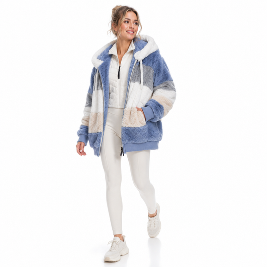 Women’s zip up hoodies plus size with fuzzy texture, lined body, pockets and drawstring hood for cozy casual layering.