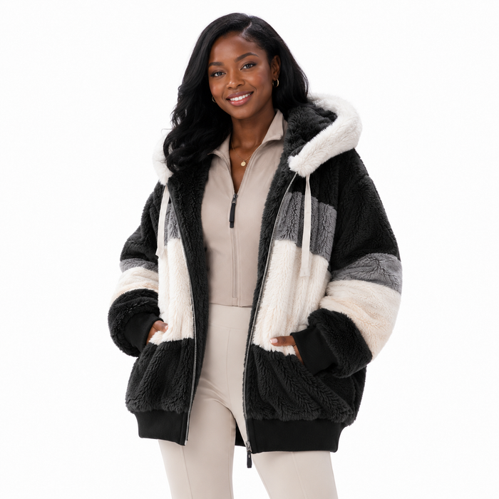 Warmest zip up hoodie style for women with fuzzy feel, normal thickness and easy layering for cool casual days.