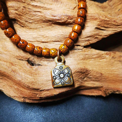 Yak Bone Carved Flower Mala Pendant,Bead Counter Clip, Prayer Bead Accessories,G - Tibetan Buddhist mala beads, front view