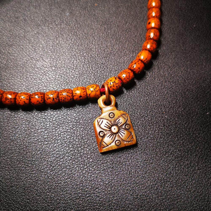 Yak Bone Carved Flower Mala Pendant,Bead Counter Clip, Prayer Bead Accessories,G - Tibetan Buddhist mala beads, close-up detail